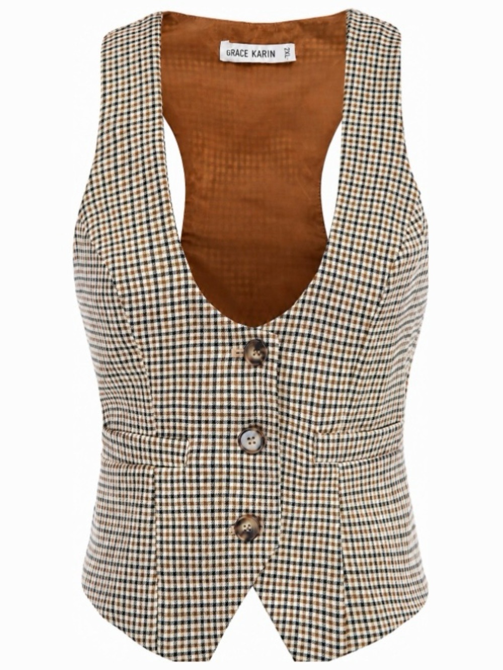 Grace Karin Checkered Vest 2XL